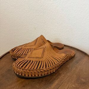 Mohinders Honey Brown Leather Diamond Slide Slip-On Flat Mules Women's Size 10